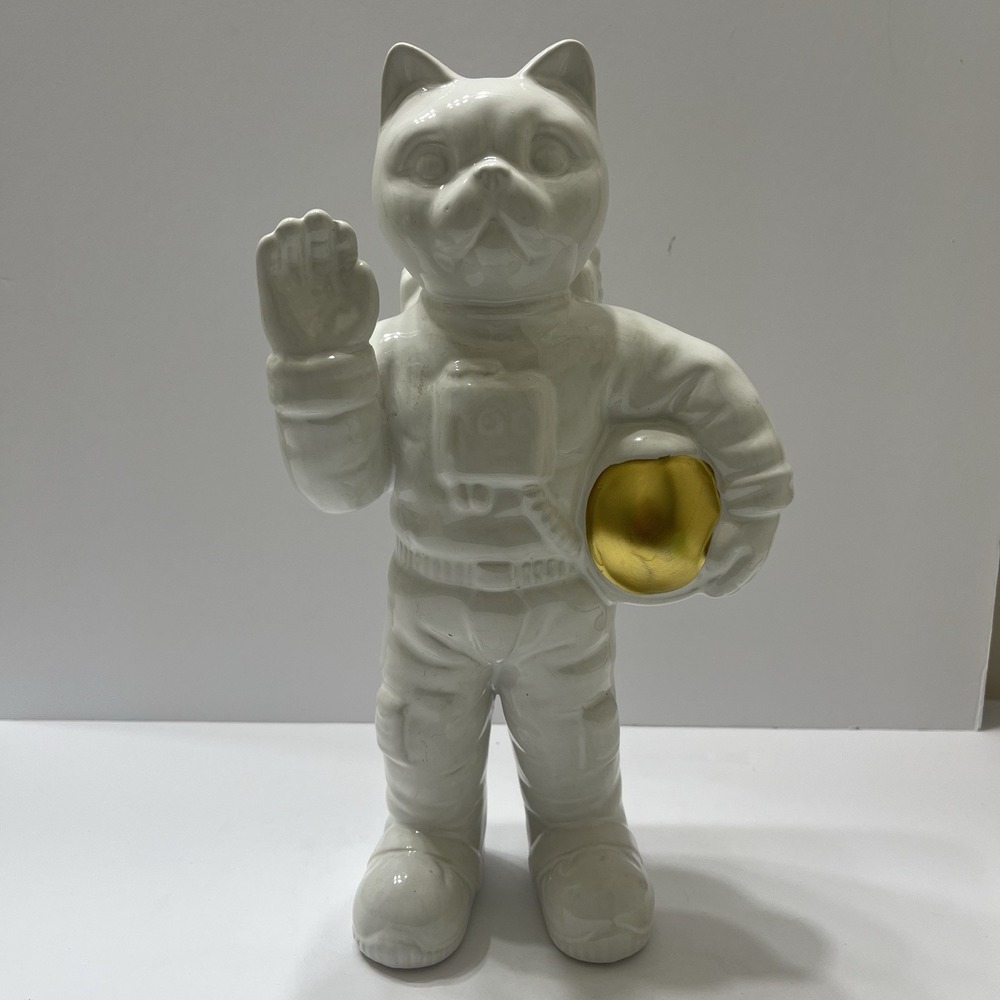 Sagebrook Home Ceramic Astro Cat Planter Decor 12" White Gold Tone Astronaut Cat